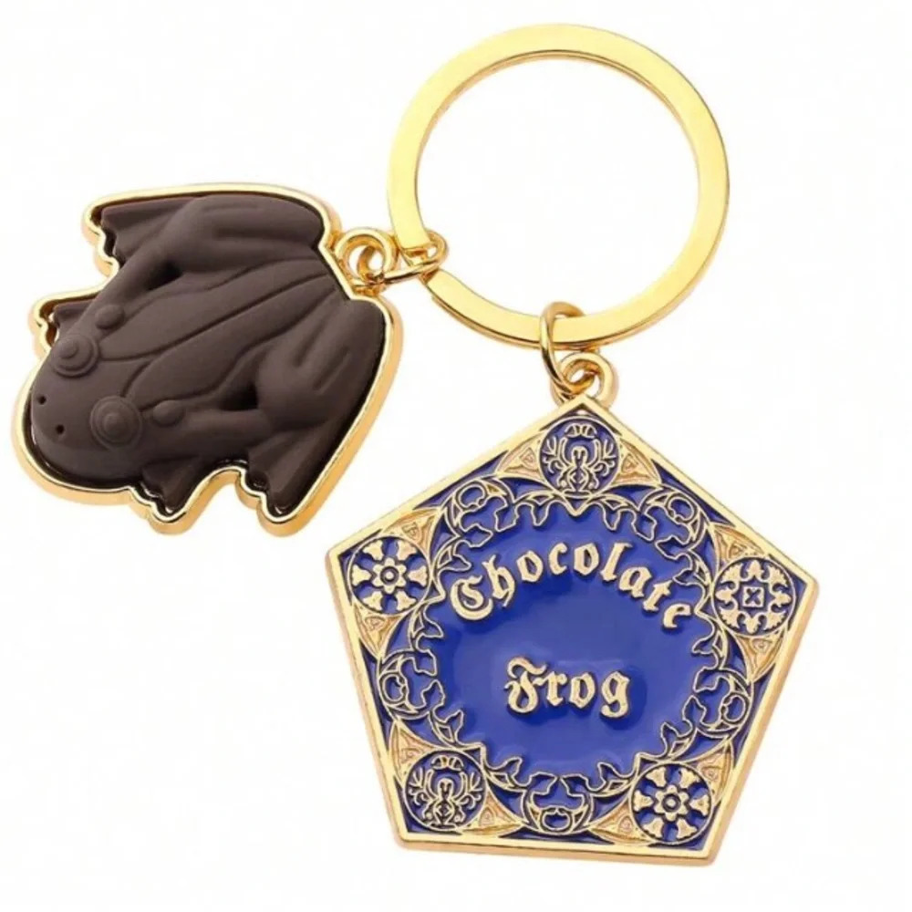 Blue gold box Chocolate Frog and brown frog Harry Potter magic candy keychain